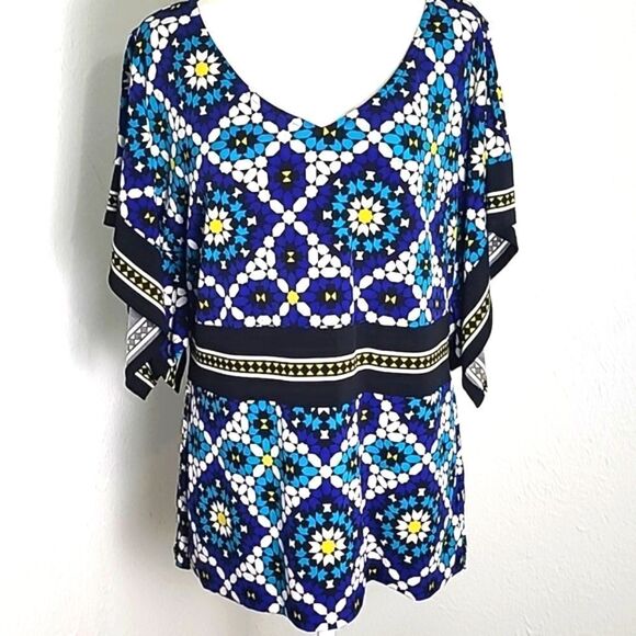 Style & Co. Colorful Blouse with Kimono Sleeves, Size 1X - Picture 1 of 9